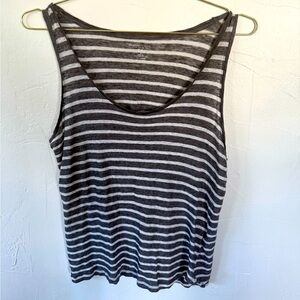 Majestic Filatures 100% Linen Grey and White Striped Tank Top